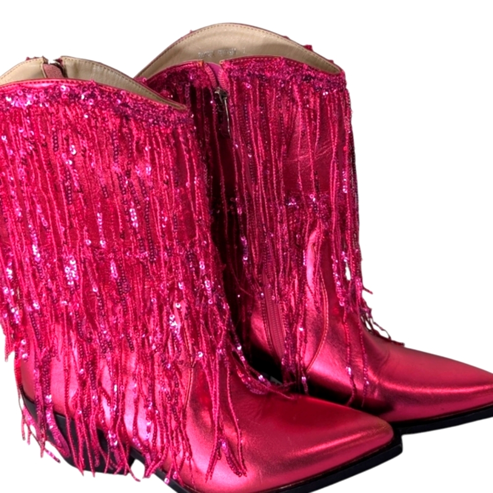 Azalea Wang Ranger tasseled western boots in fuschia-Pink....Size 7 - Picture 3 of 10